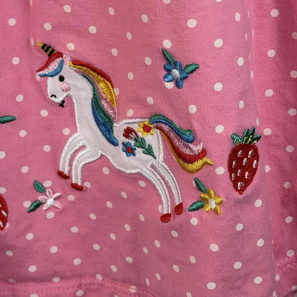 Girls Pink Dotted Unicorn Rainbow Dress Embroidered Strawberries Sz 6 - Picture 8 of 9